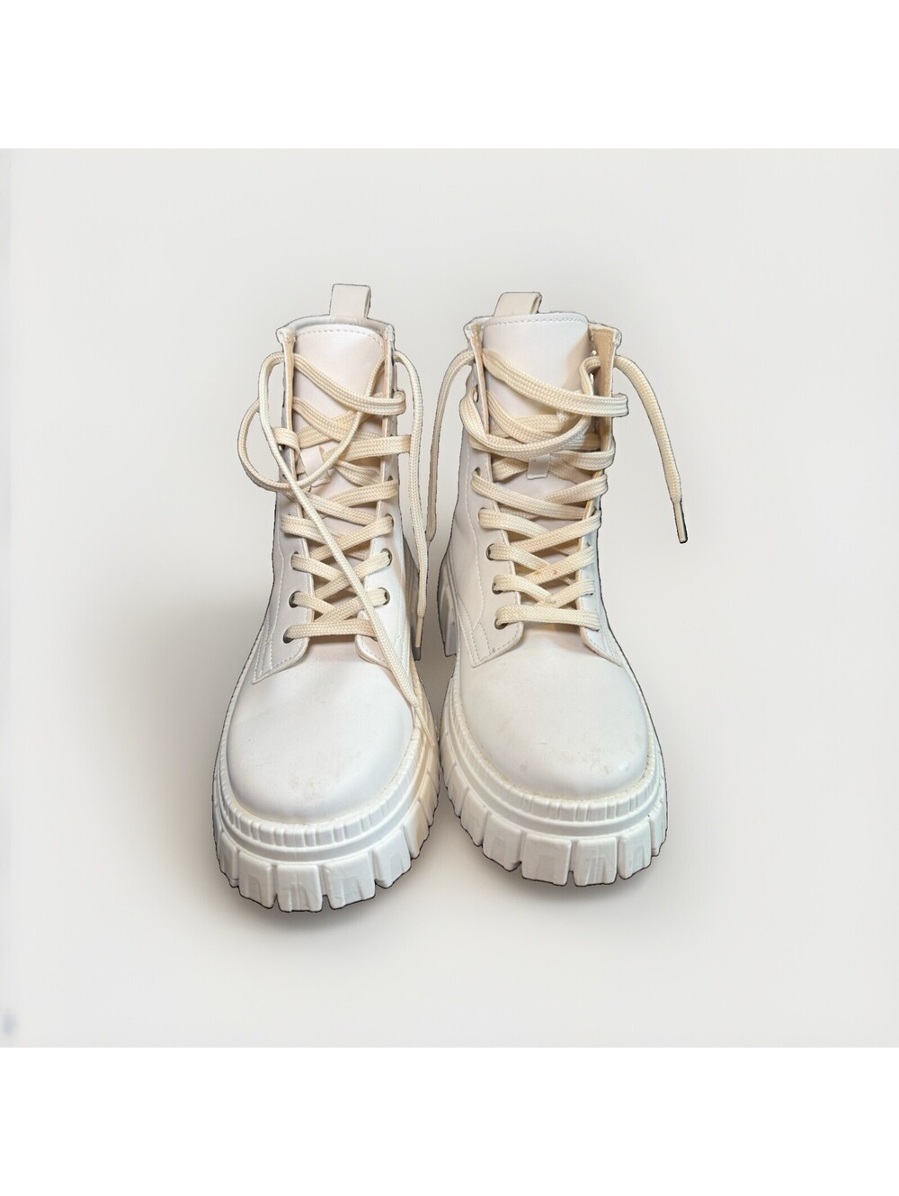 ASOS DESIGN Auto Women’s US 8 Off White Chunky Lace Up Combat Boots EU 39